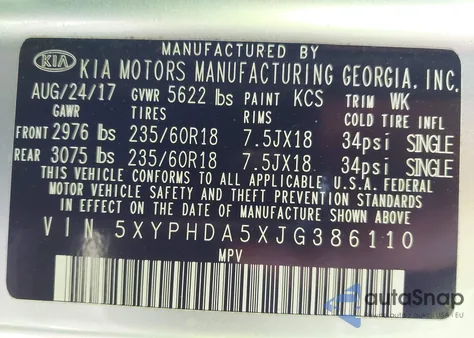 2018 Kia Sorento 3.3L Ex from USA, damaged, VIN 5XYPHDA5XJG386110